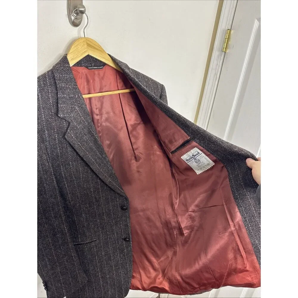Harris Tweed Men 40L Tall Wool‎ Brown Blazer Sports Coat Moores Striped